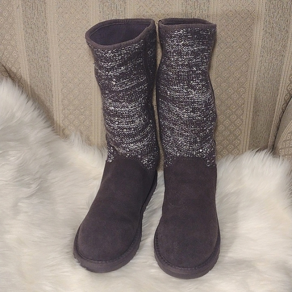 Ugg Sequin Gray Sweater Boots - image 4